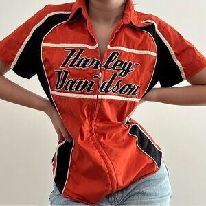 HARLEY DAVIDSON ZIP  FRONT ORANGE BLOUSE - M
